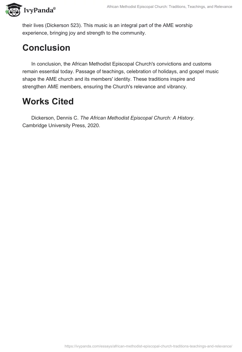 African Methodist Episcopal Church: Traditions, Teachings, and Relevance. Page 2