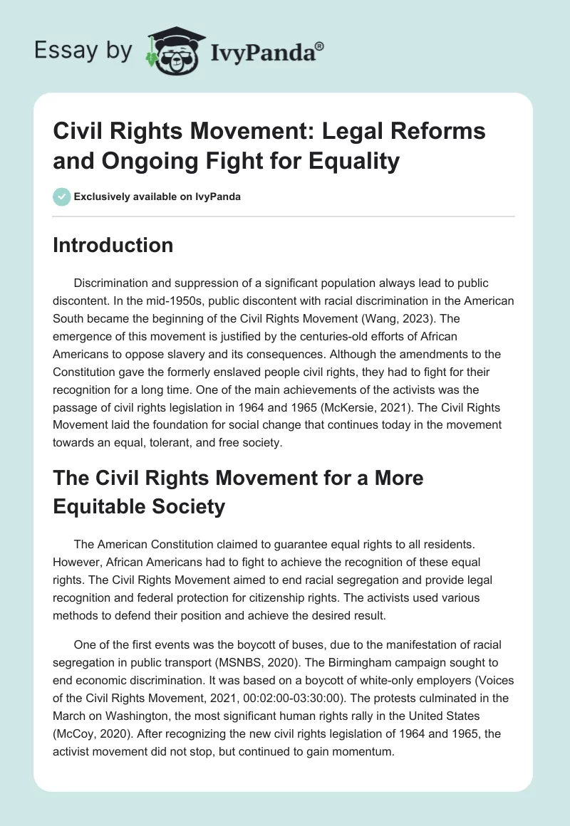 Civil Rights Movement: Legal Reforms and Ongoing Fight for Equality. Page 1