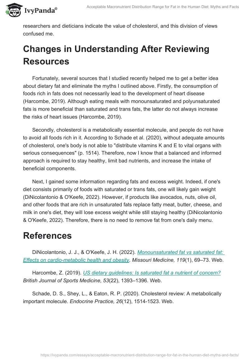 Acceptable Macronutrient Distribution Range for Fat in the Human Diet: Myths and Facts. Page 2
