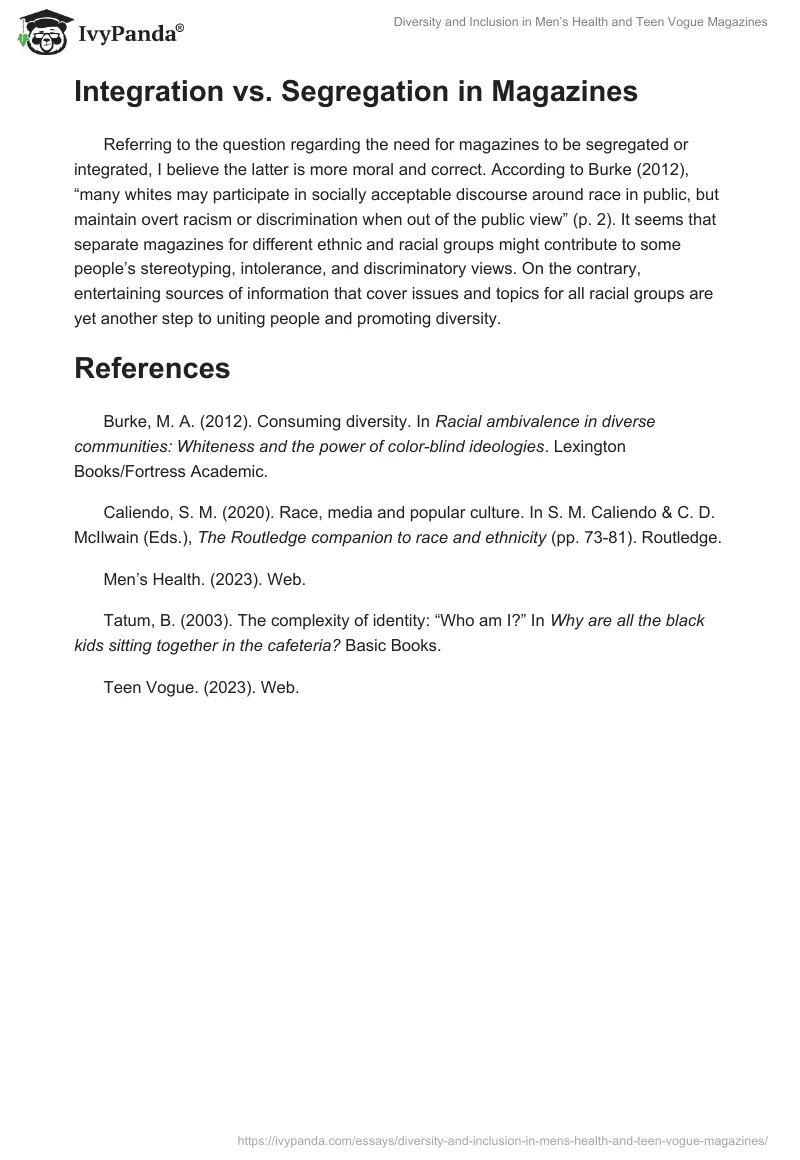 Diversity and Inclusion in Men’s Health and Teen Vogue Magazines. Page 2