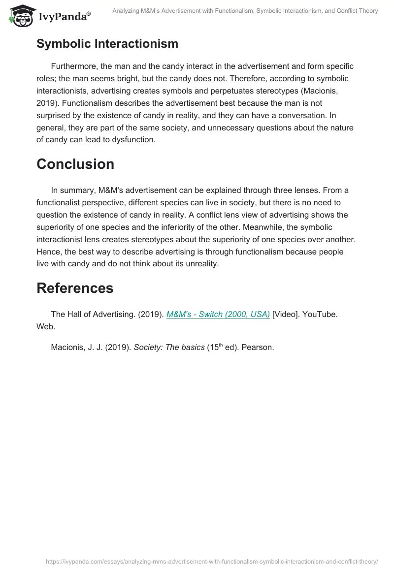 Analyzing M&M’s Advertisement with Functionalism, Symbolic Interactionism, and Conflict Theory. Page 2