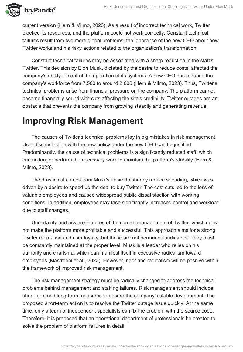 Risk, Uncertainty, and Organizational Challenges in Twitter Under Elon Musk. Page 2