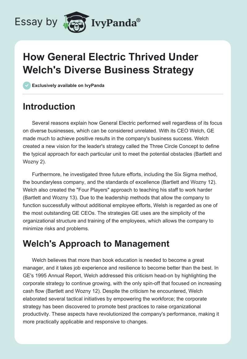 How General Electric Thrived Under Welch's Diverse Business Strategy. Page 1