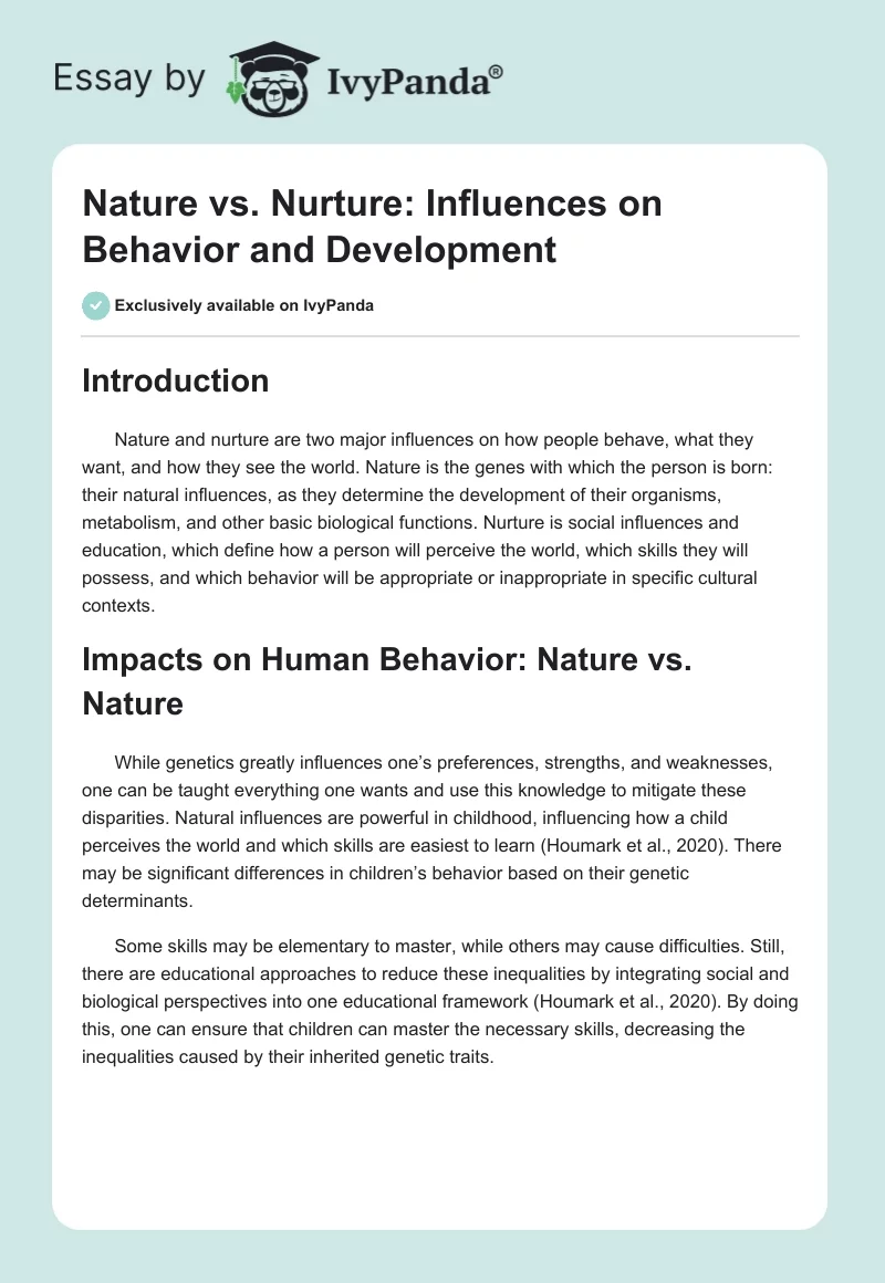 Nature vs. Nurture: Influences on Behavior and Development. Page 1