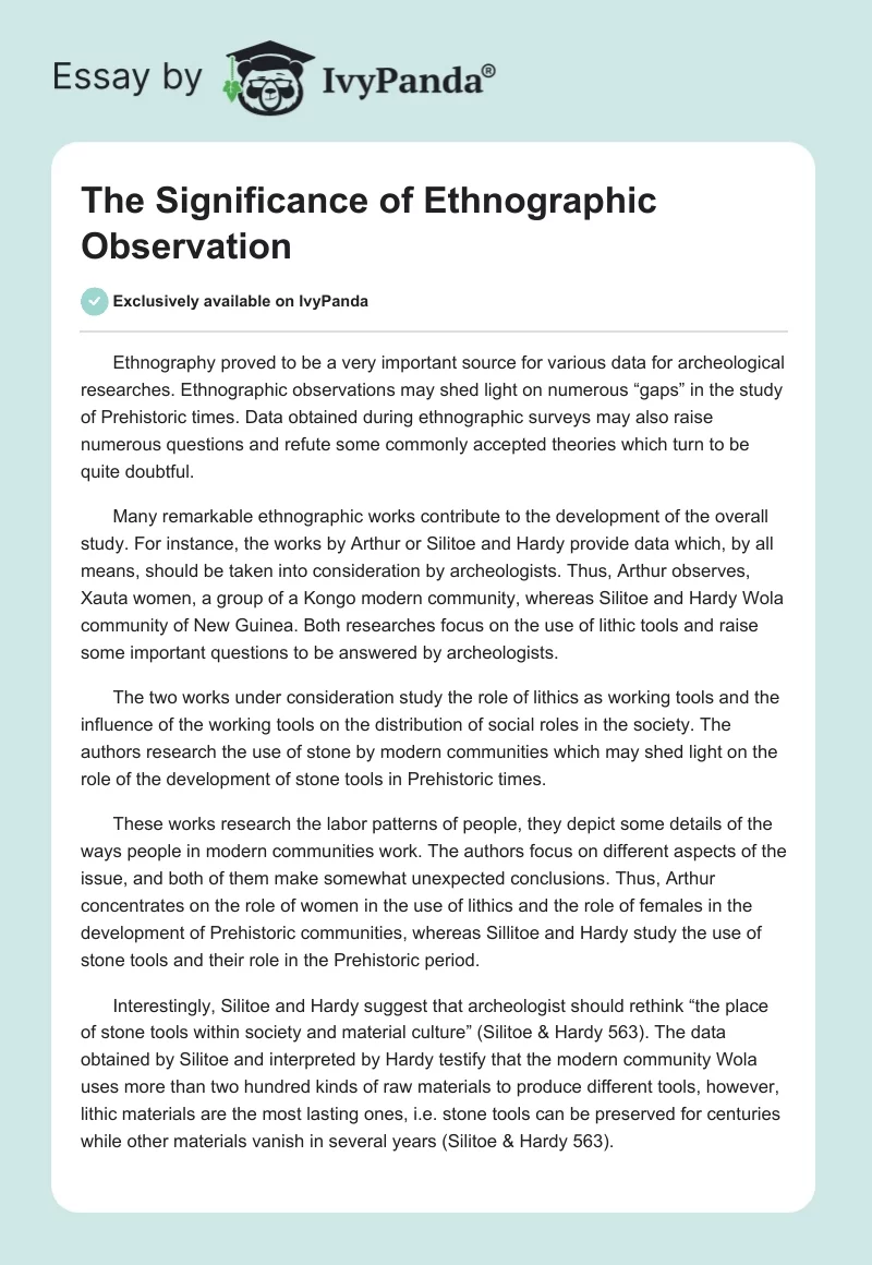 The Significance of Ethnographic Observation. Page 1