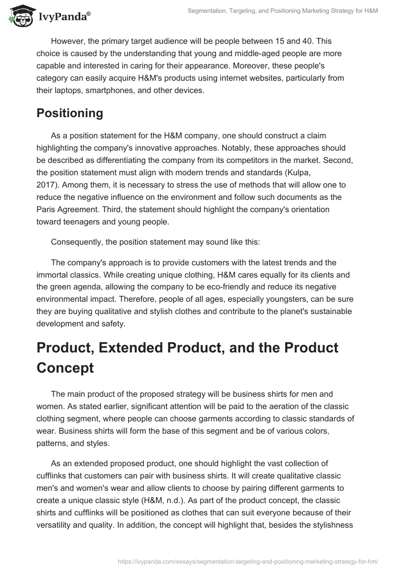 Segmentation, Targeting, and Positioning Marketing Strategy for H&M. Page 2