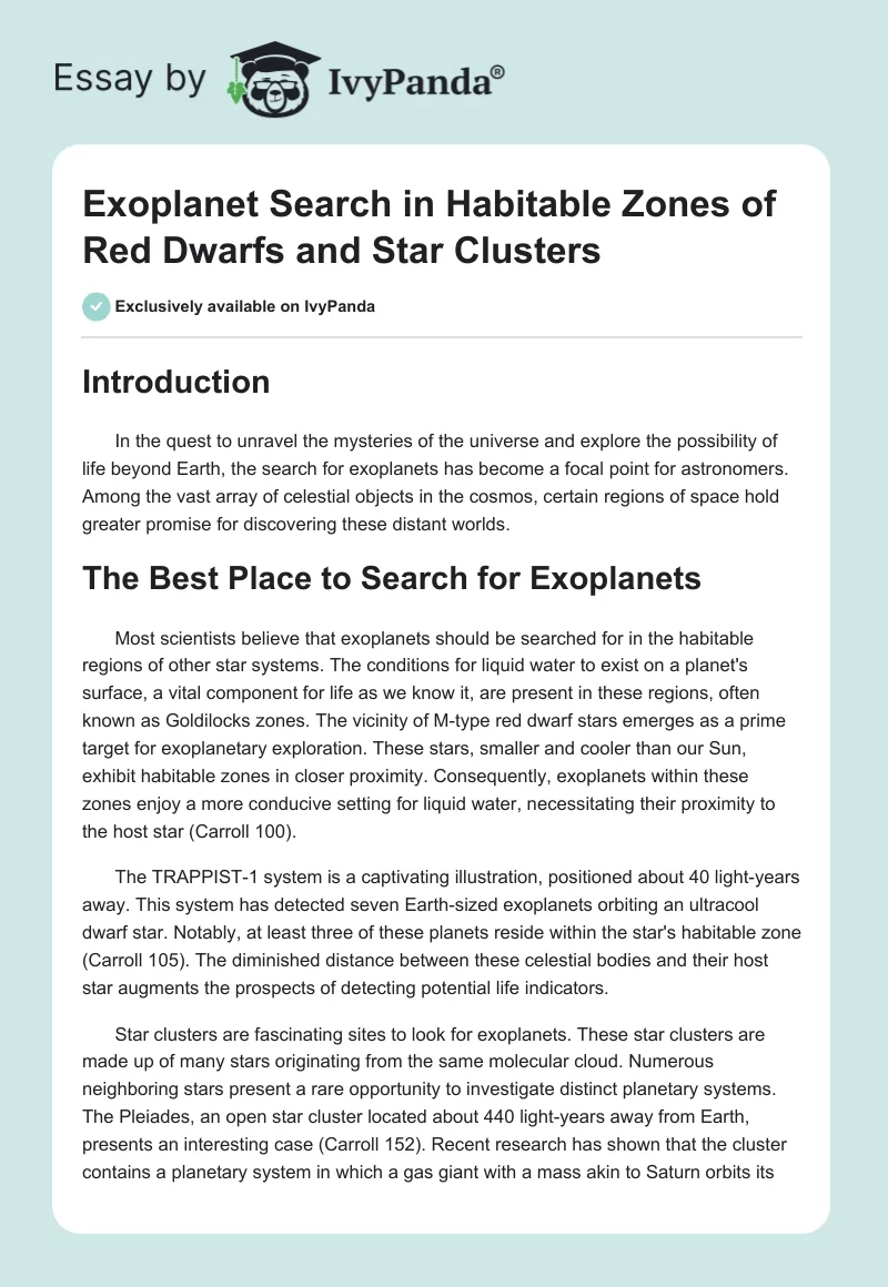 Exoplanet Search in Habitable Zones of Red Dwarfs and Star Clusters. Page 1