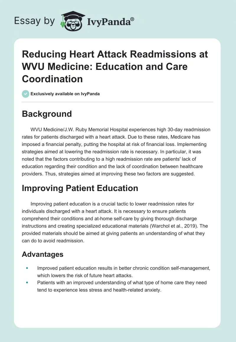 Reducing Heart Attack Readmissions at WVU Medicine: Education and Care Coordination. Page 1