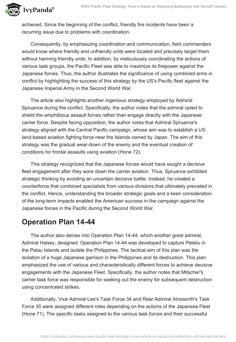 WWII Pacific Fleet Strategy: Hone’s Article on Replacing Battleships with Aircraft Carriers. Page 2