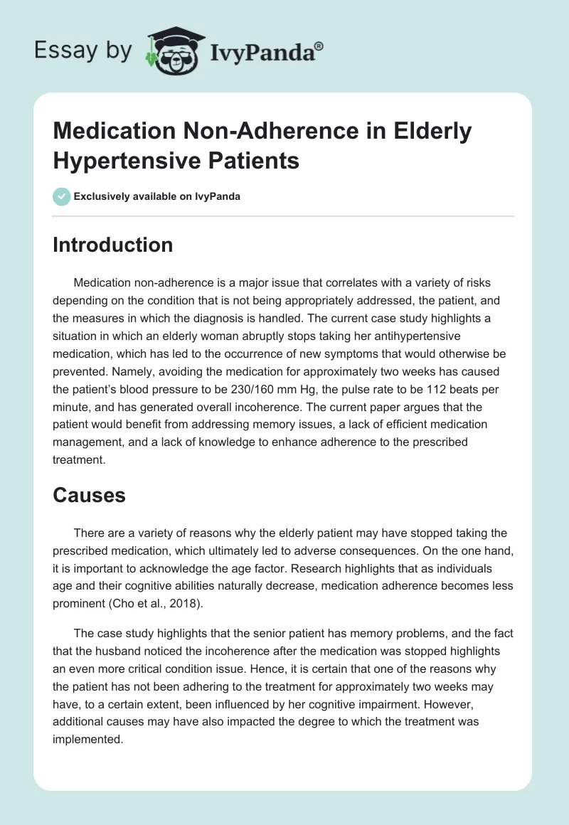 Medication Non-Adherence in Elderly Hypertensive Patients. Page 1