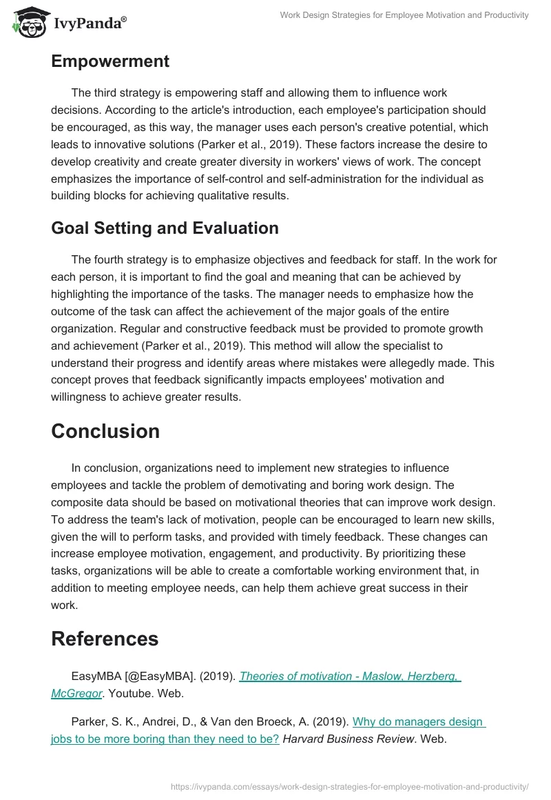 Work Design Strategies for Employee Motivation and Productivity. Page 2