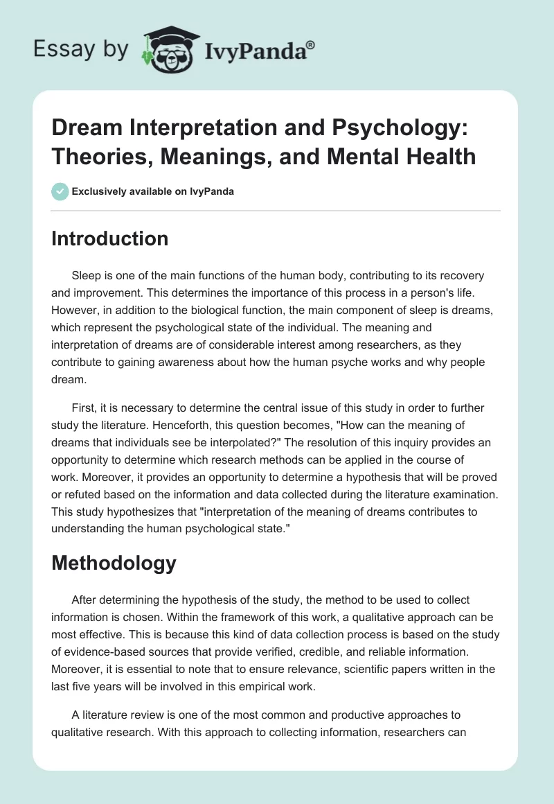 Dream Interpretation and Psychology: Theories, Meanings, and Mental Health. Page 1