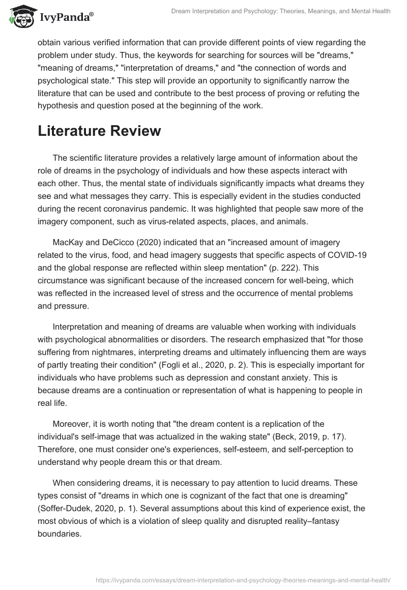 Dream Interpretation and Psychology: Theories, Meanings, and Mental Health. Page 2