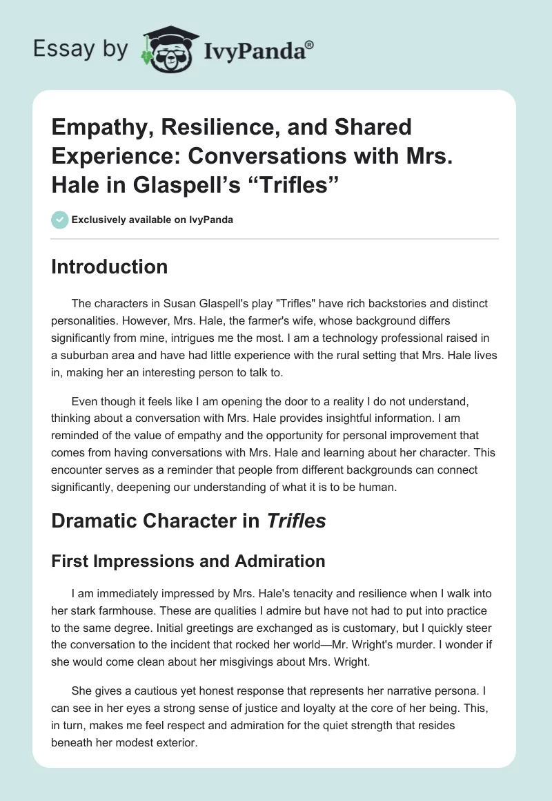 Empathy, Resilience, and Shared Experience: Conversations with Mrs. Hale in Glaspell’s “Trifles”. Page 1