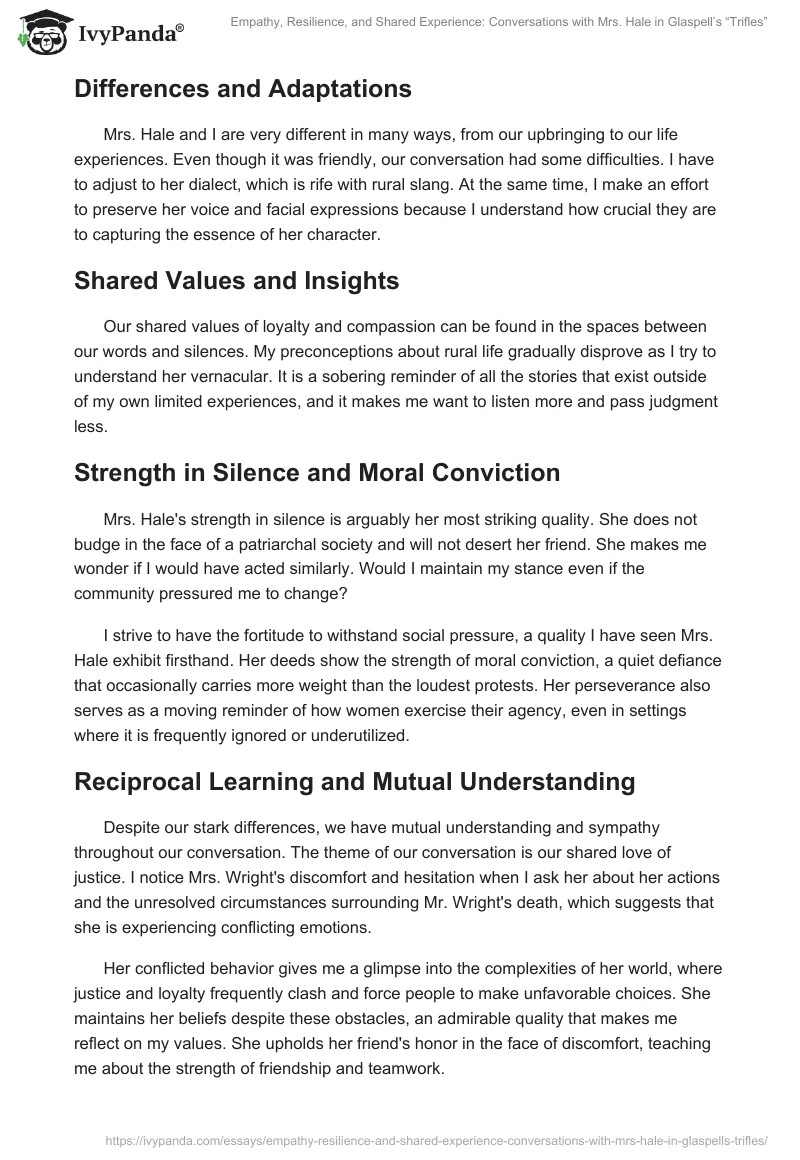 Empathy, Resilience, and Shared Experience: Conversations with Mrs. Hale in Glaspell’s “Trifles”. Page 2