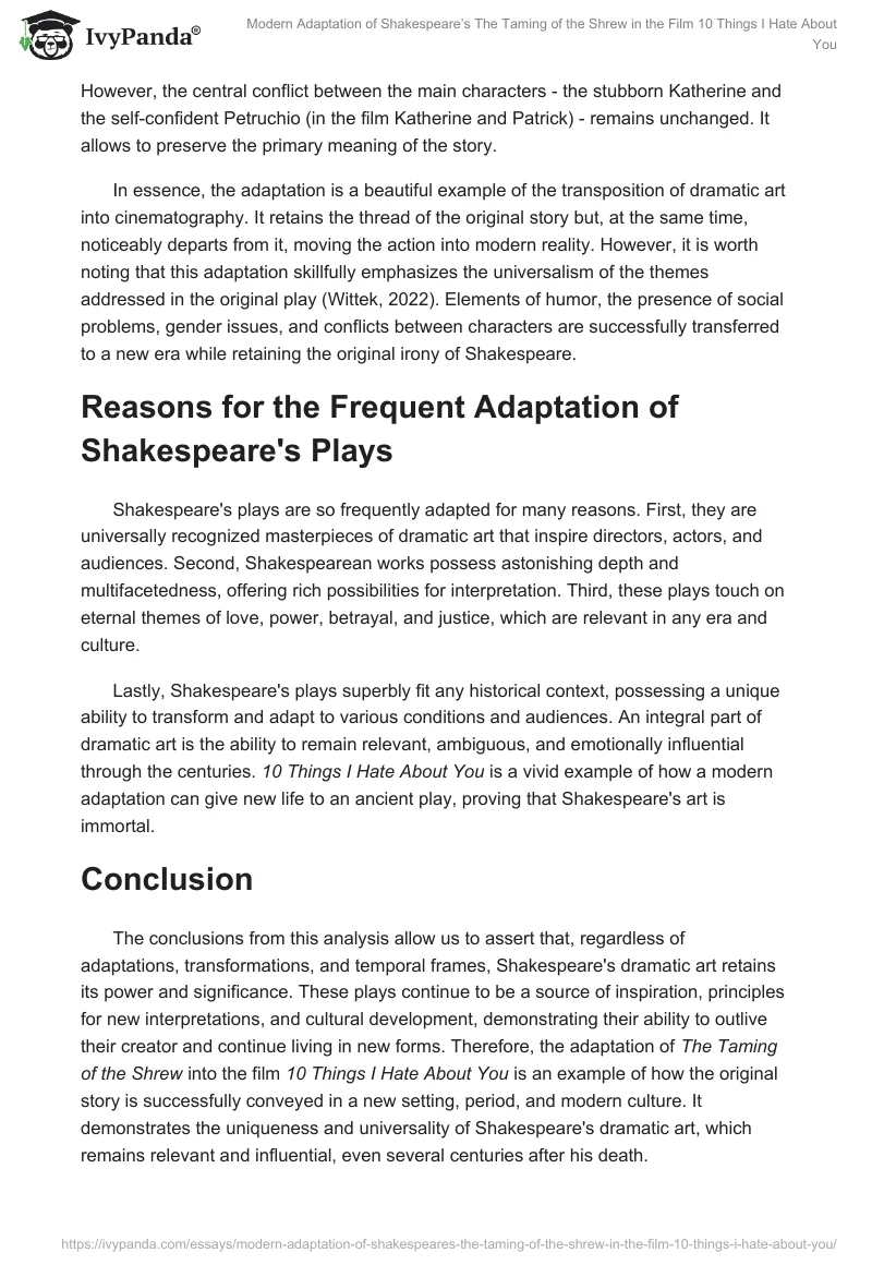 Modern Adaptation of Shakespeare’s The Taming of the Shrew in the Film 10 Things I Hate About You. Page 2