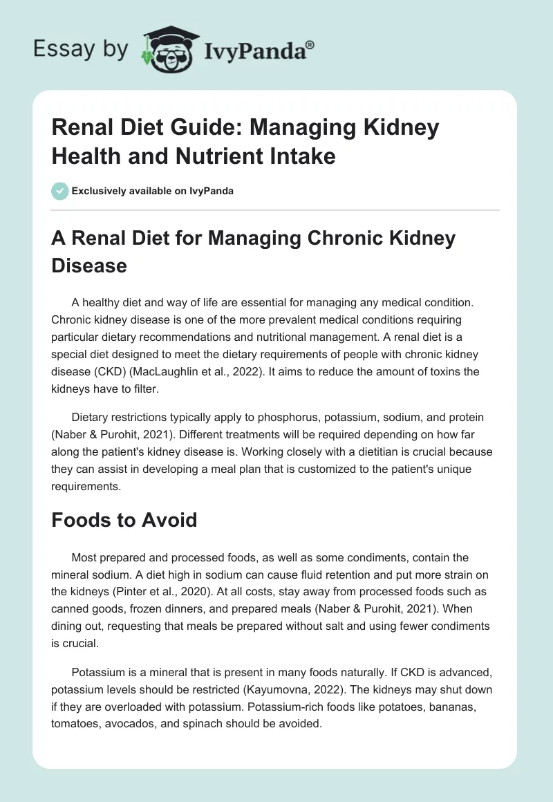 Renal Diet Guide: Managing Kidney Health and Nutrient Intake. Page 1