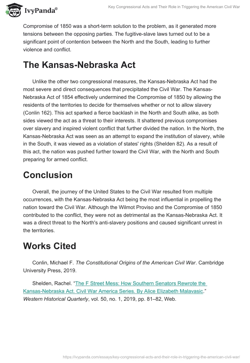 Key Congressional Acts and Their Role in Triggering the American Civil War. Page 2