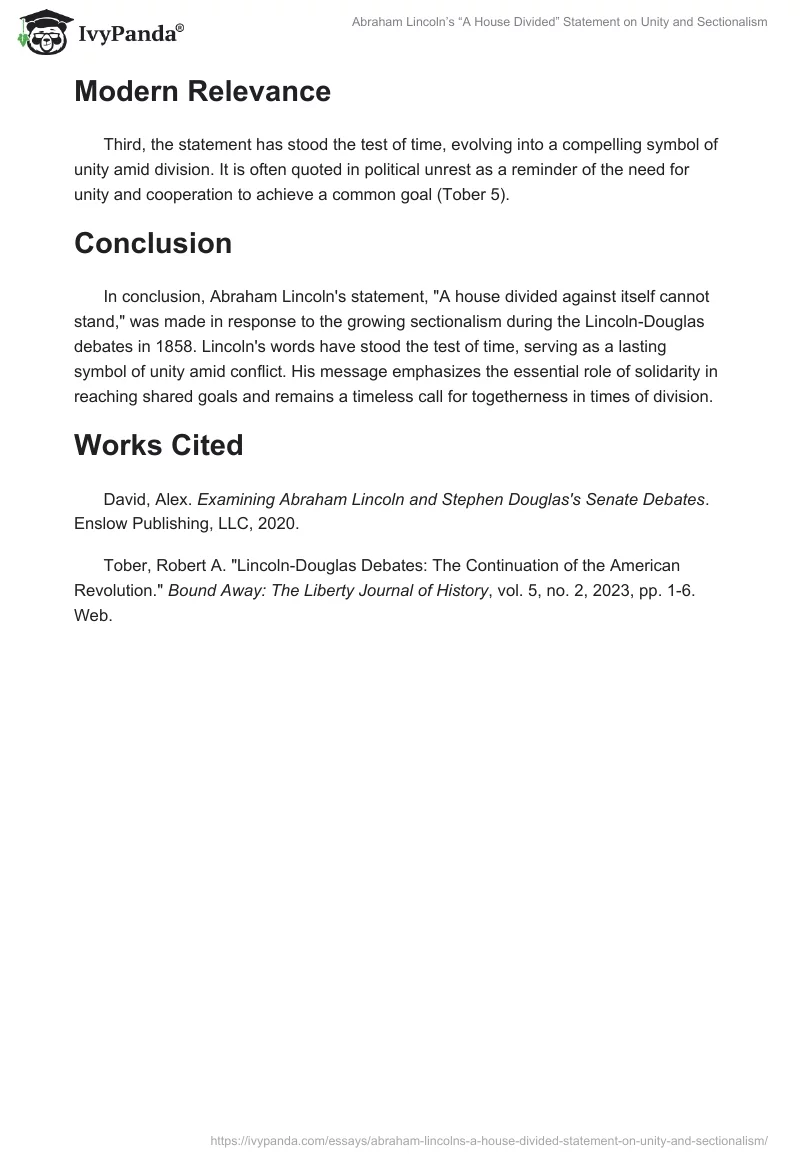 Abraham Lincoln’s “A House Divided” Statement on Unity and Sectionalism. Page 2