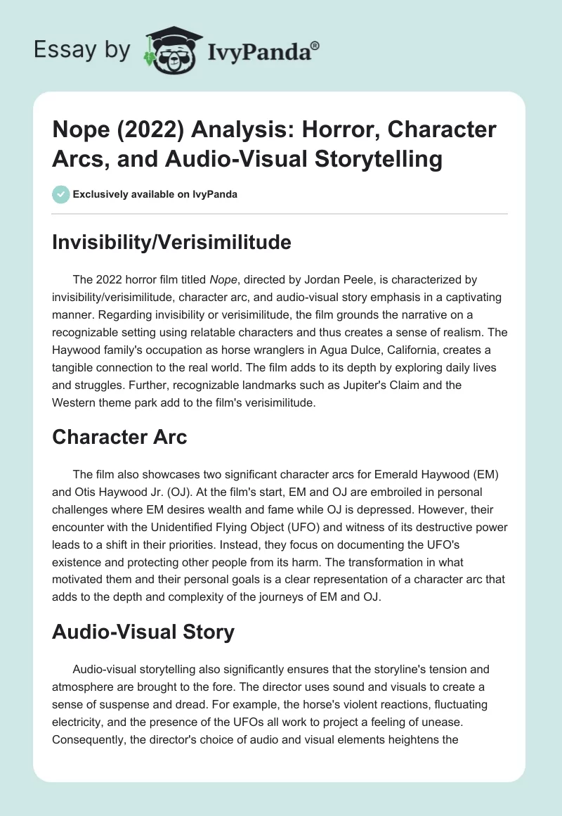 Nope (2022) Analysis: Horror, Character Arcs, and Audio-Visual Storytelling. Page 1