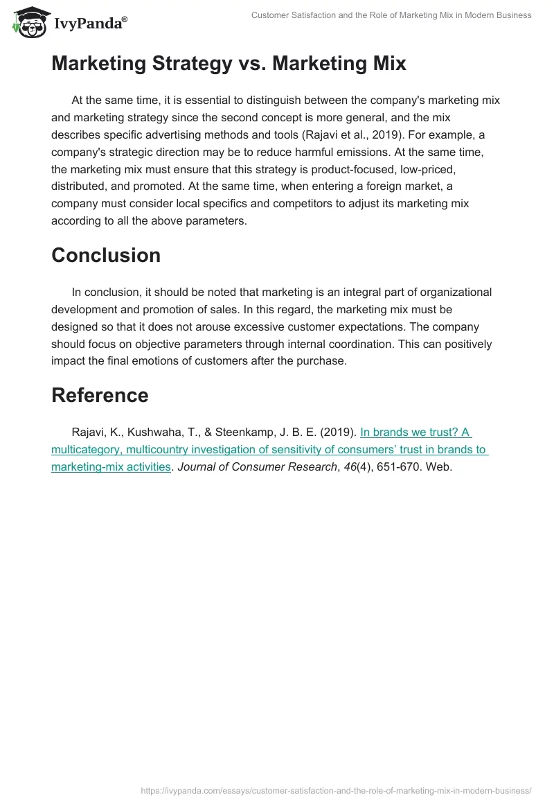 Customer Satisfaction and the Role of Marketing Mix in Modern Business. Page 2