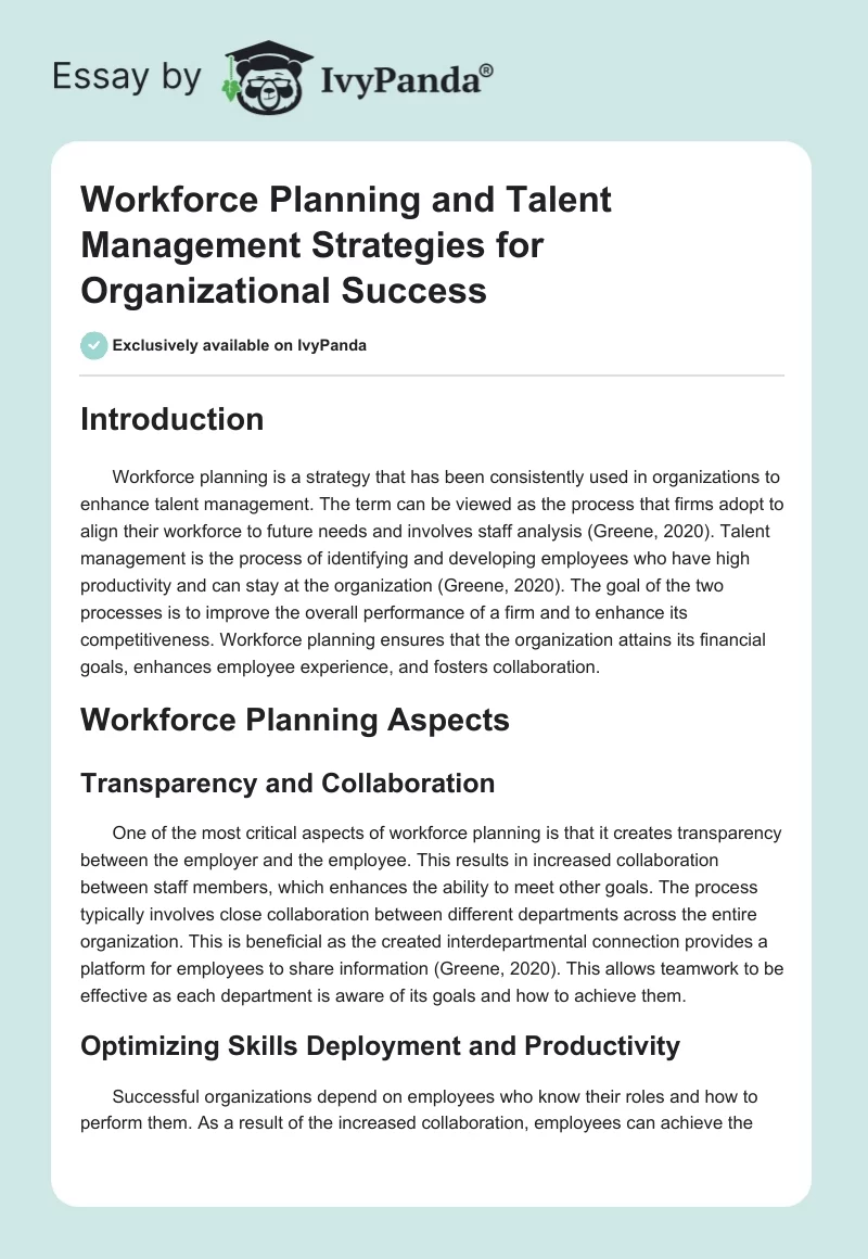 Workforce Planning and Talent Management Strategies for Organizational Success. Page 1
