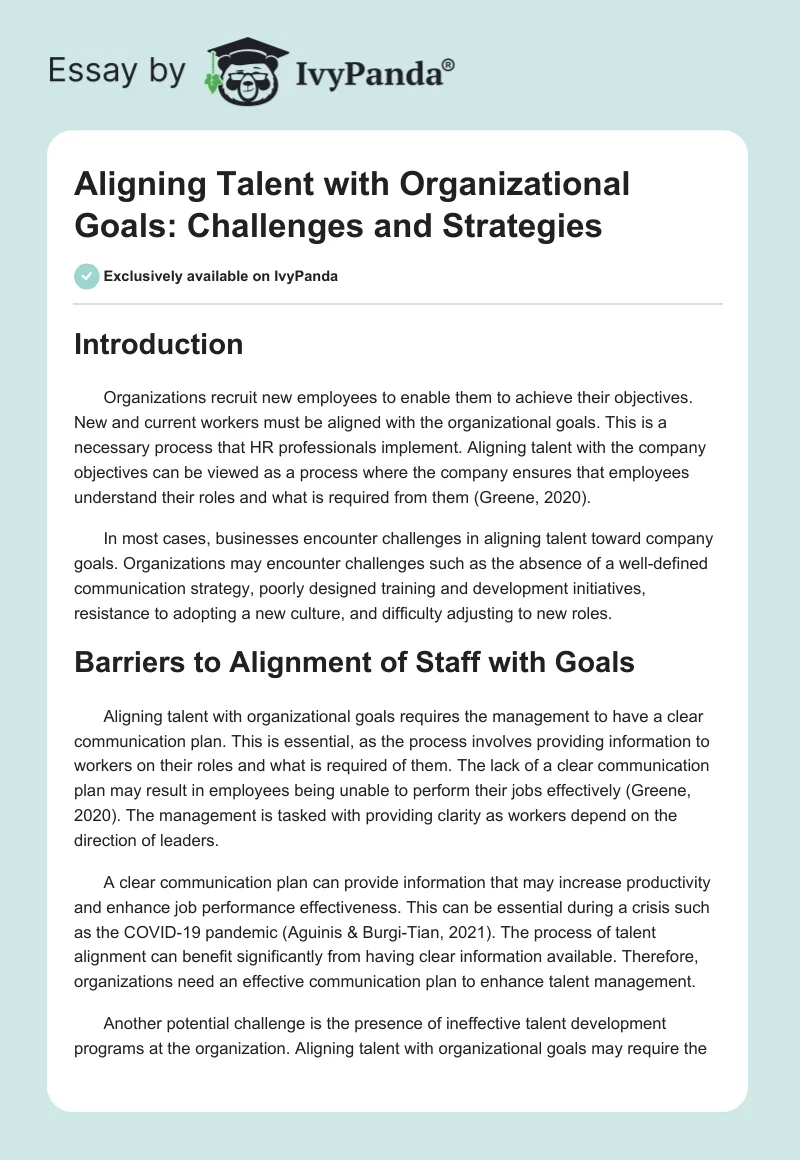 Aligning Talent with Organizational Goals: Challenges and Strategies. Page 1