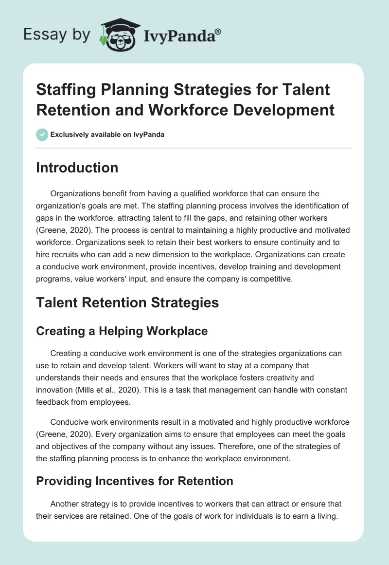 Staffing Planning Strategies for Talent Retention and Workforce Development. Page 1