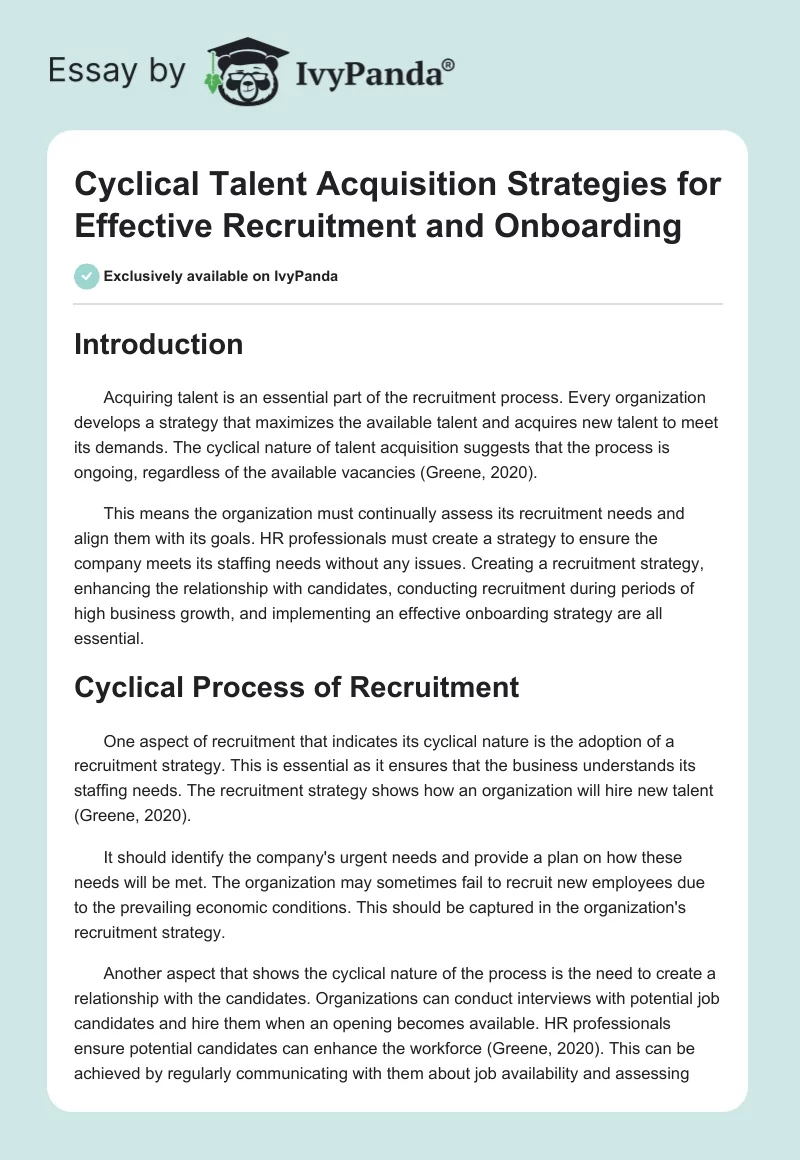 Cyclical Talent Acquisition Strategies for Effective Recruitment and Onboarding. Page 1