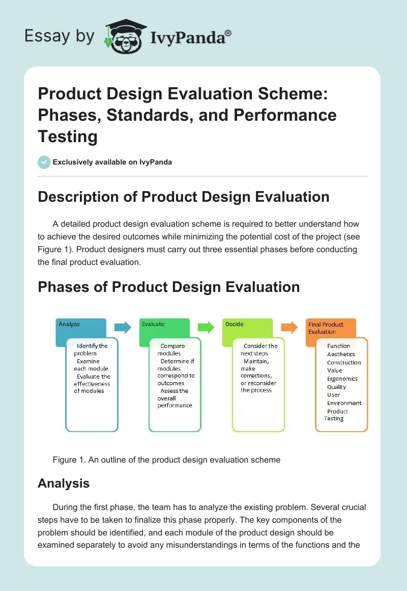 Product Design Evaluation Scheme: Phases, Standards, and Performance Testing. Page 1