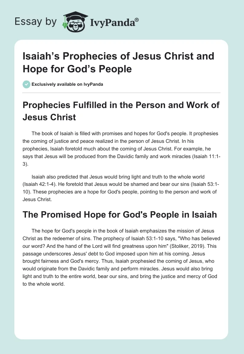 Isaiah’s Prophecies of Jesus Christ and Hope for God’s People. Page 1
