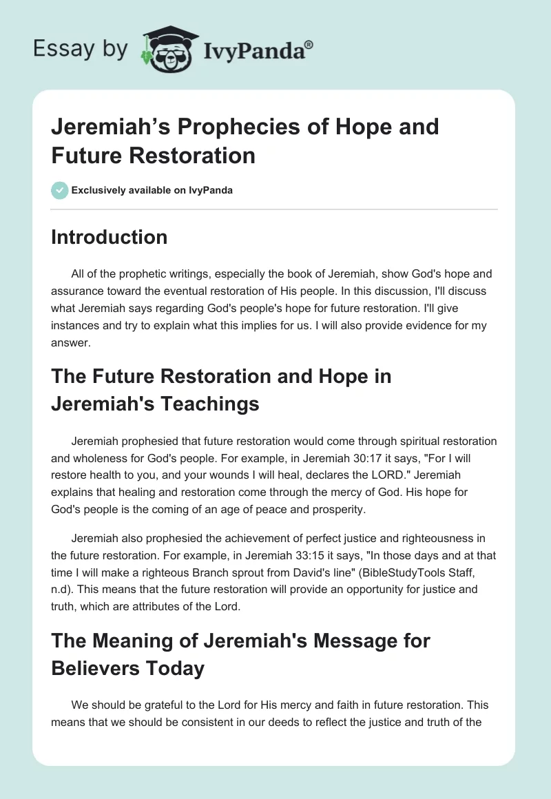 Jeremiah’s Prophecies of Hope and Future Restoration. Page 1