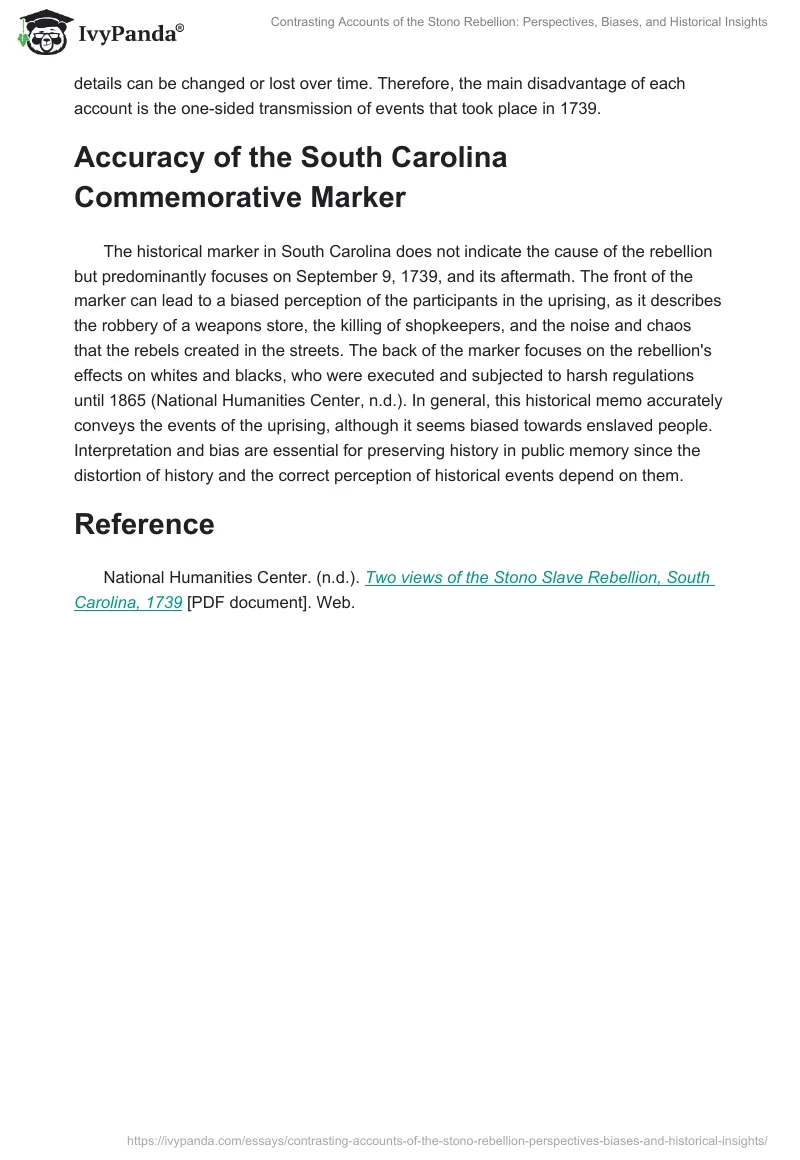 Contrasting Accounts of the Stono Rebellion: Perspectives, Biases, and Historical Insights. Page 2