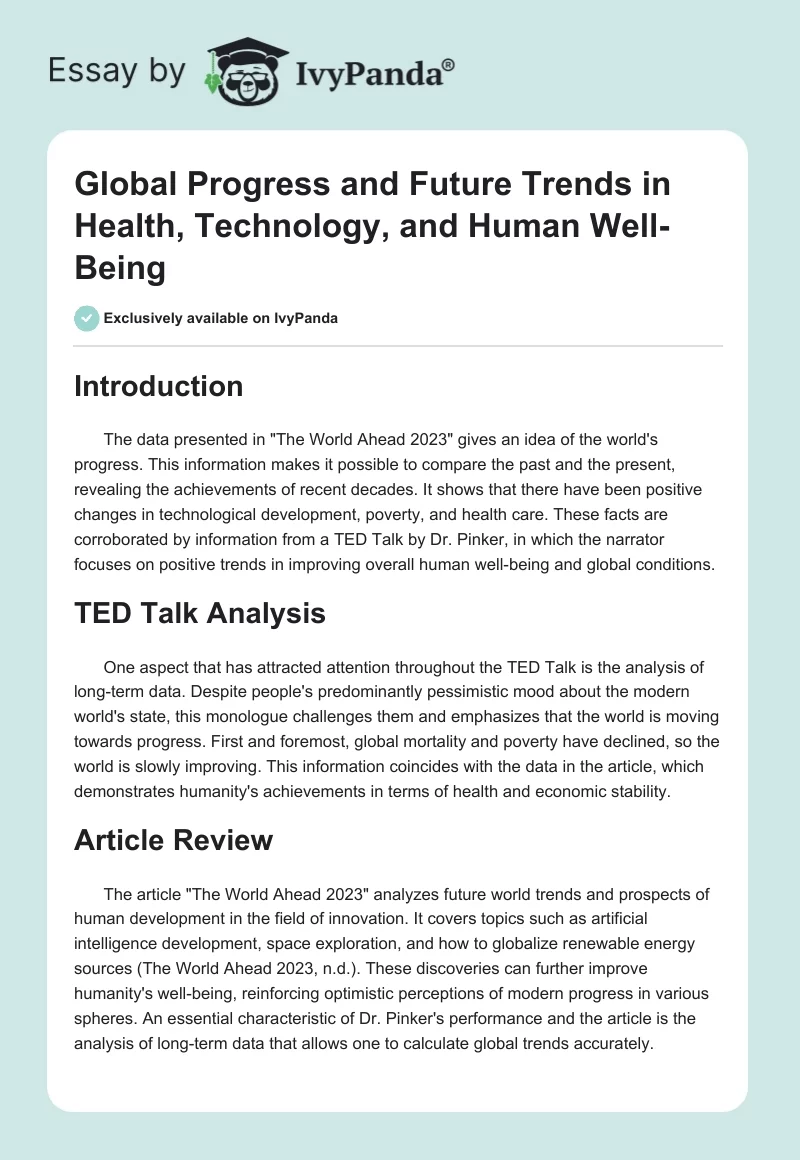 Global Progress and Future Trends in Health, Technology, and Human Well-Being. Page 1