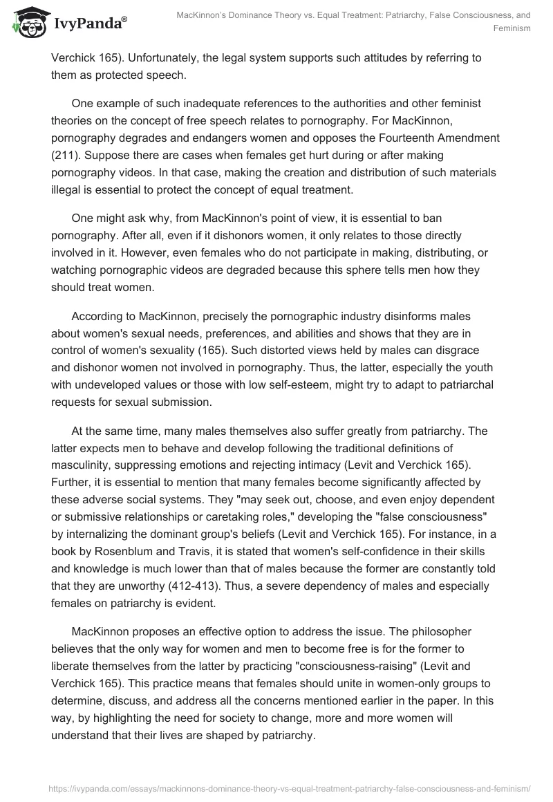 MacKinnon’s Dominance Theory vs. Equal Treatment: Patriarchy, False Consciousness, and Feminism. Page 2