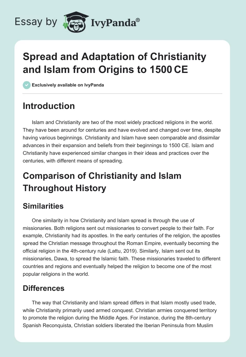 Spread and Adaptation of Christianity and Islam from Origins to 1500 CE. Page 1