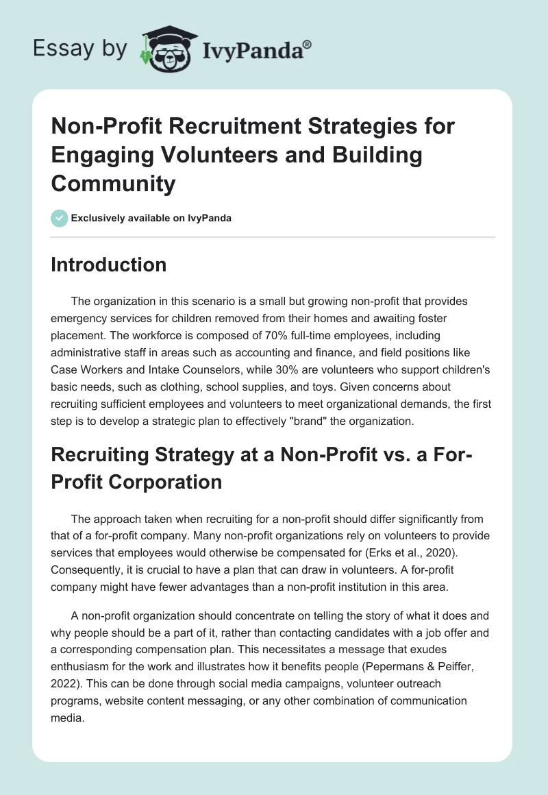 Non-Profit Recruitment Strategies for Engaging Volunteers and Building Community. Page 1