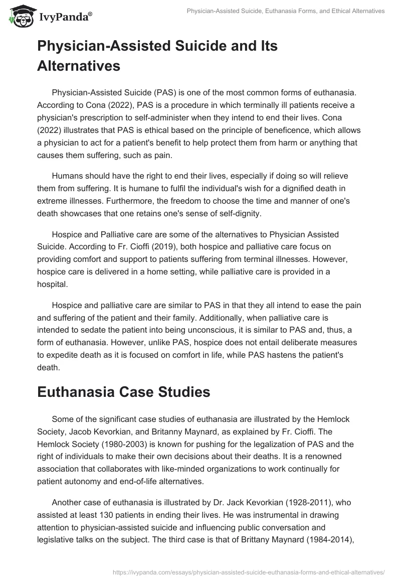 Physician-Assisted Suicide, Euthanasia Forms, and Ethical Alternatives. Page 2