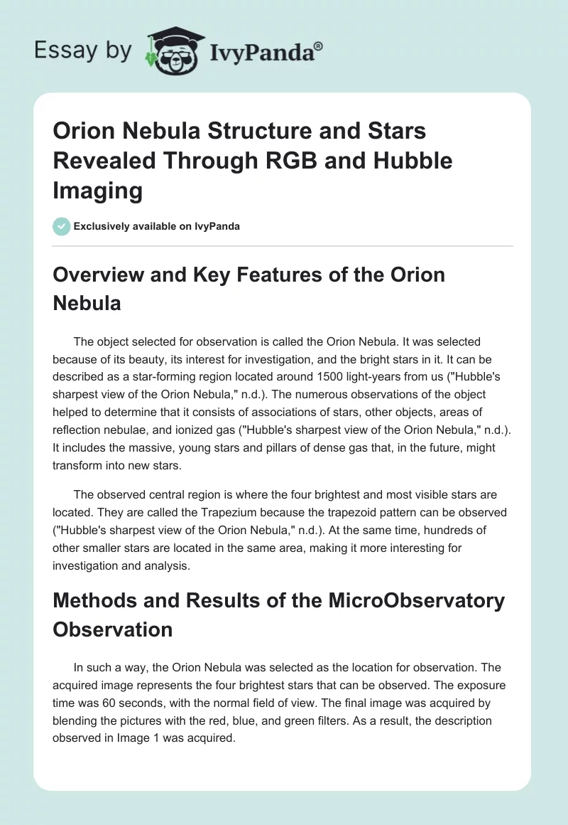 Orion Nebula Structure and Stars Revealed Through RGB and Hubble Imaging. Page 1