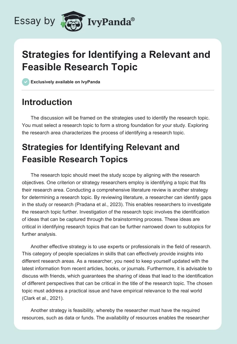 Strategies for Identifying a Relevant and Feasible Research Topic. Page 1