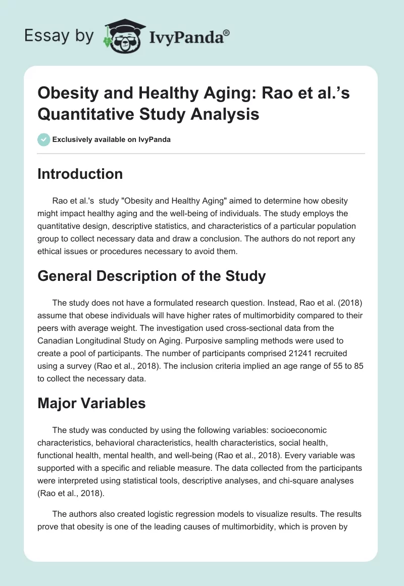 Obesity and Healthy Aging: Rao et al.’s Quantitative Study Analysis. Page 1