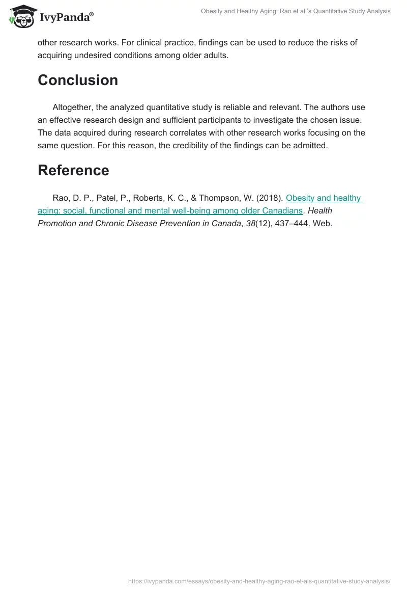 Obesity and Healthy Aging: Rao et al.’s Quantitative Study Analysis. Page 2