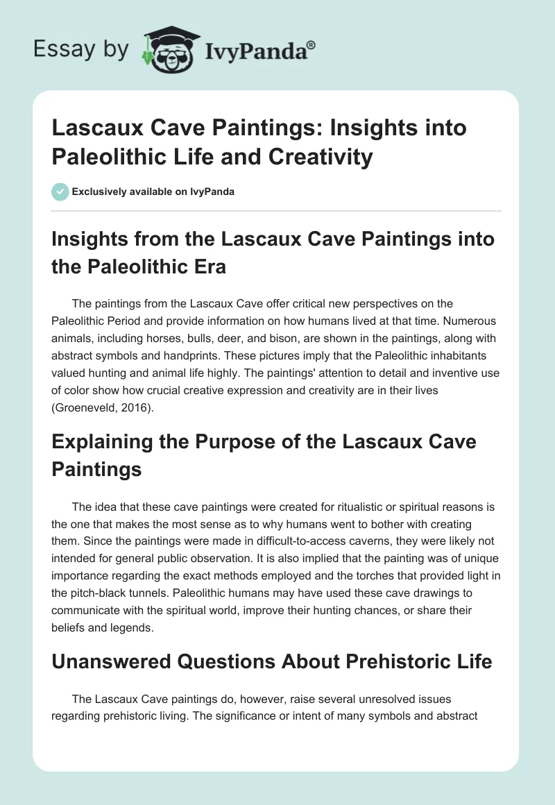 Lascaux Cave Paintings: Insights into Paleolithic Life and Creativity. Page 1