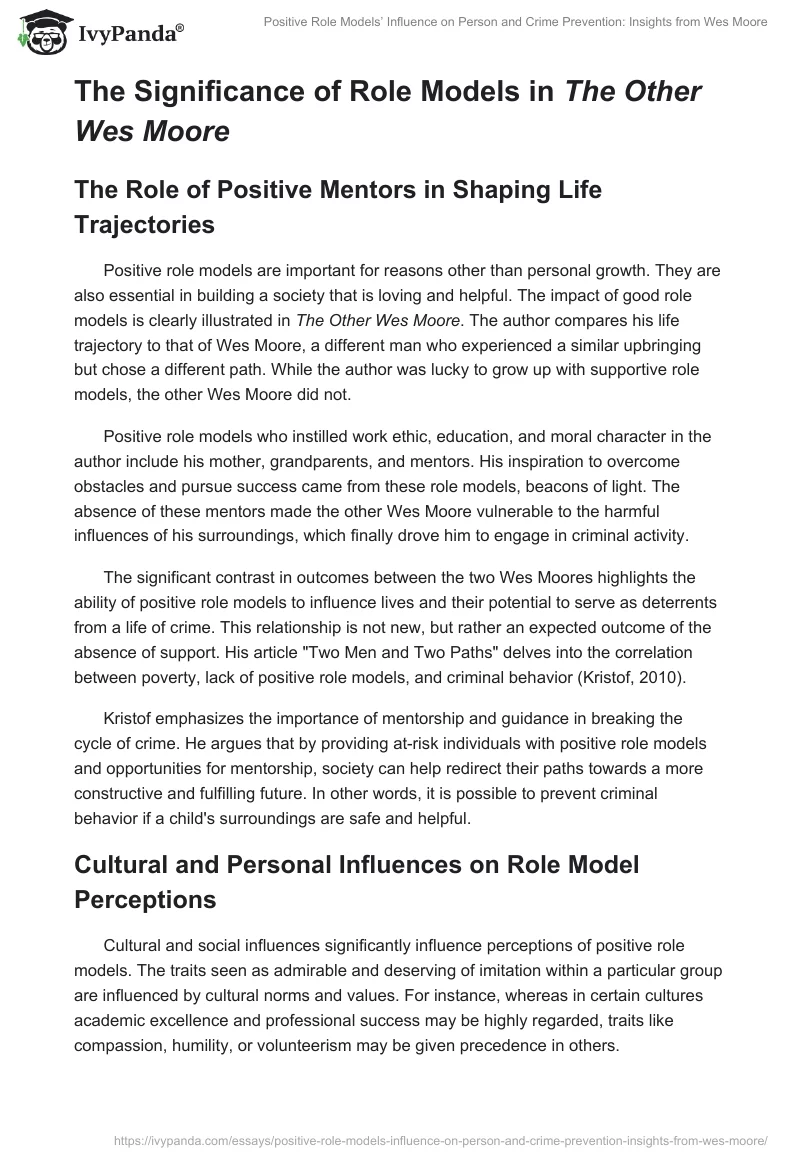 Positive Role Models’ Influence on Person and Crime Prevention: Insights from Wes Moore. Page 2