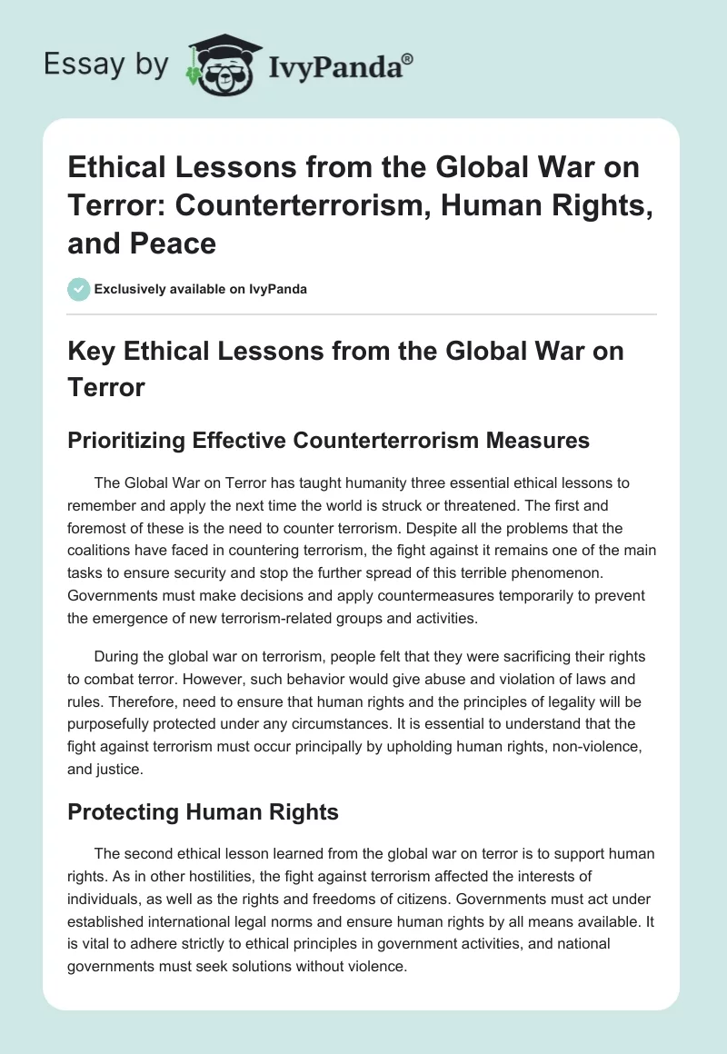 Ethical Lessons from the Global War on Terror: Counterterrorism, Human Rights, and Peace. Page 1