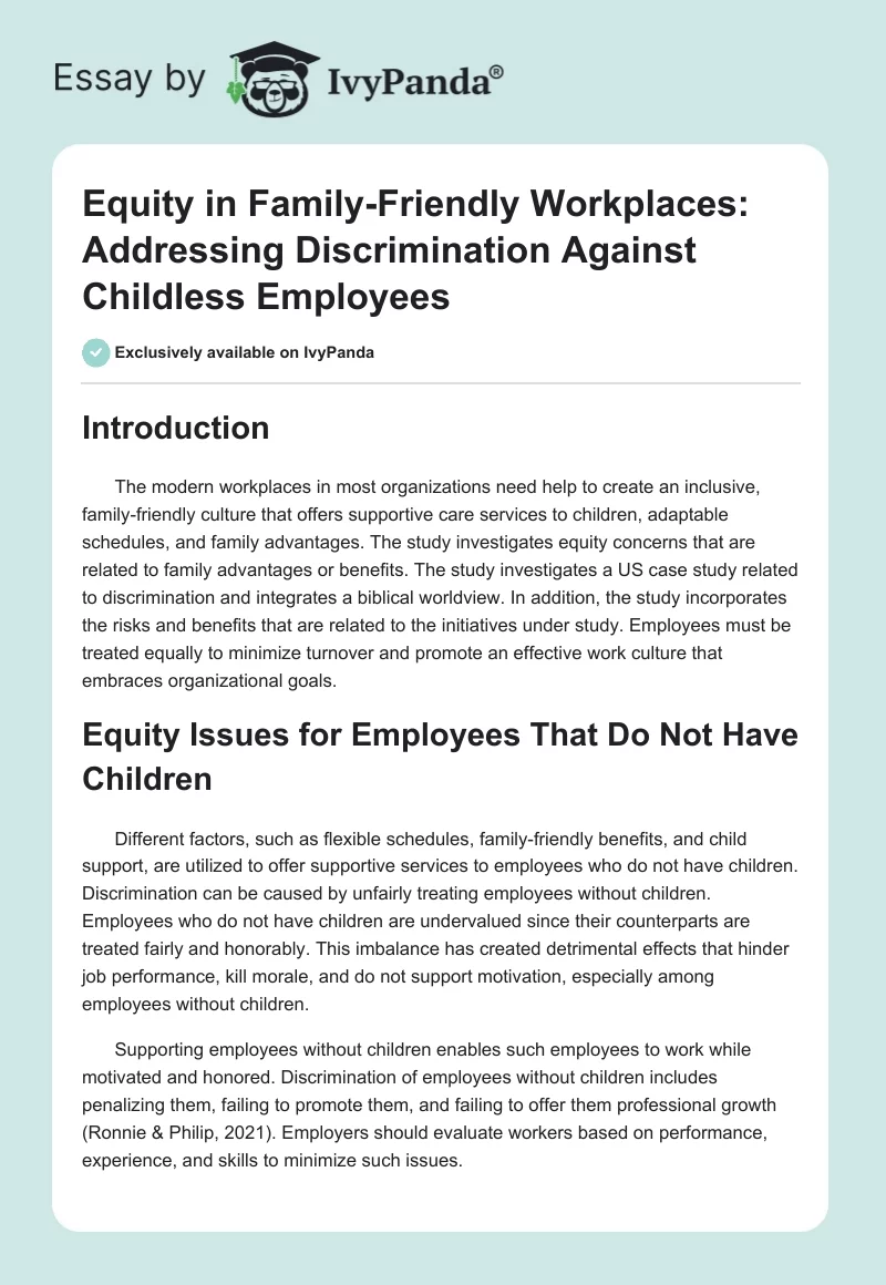 Equity in Family-Friendly Workplaces: Addressing Discrimination Against Childless Employees. Page 1