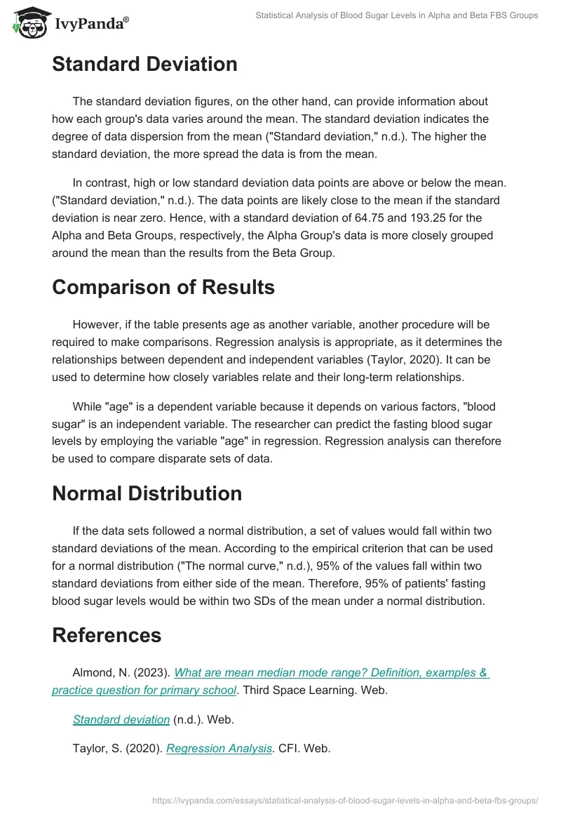 Statistical Analysis of Blood Sugar Levels in Alpha and Beta FBS Groups. Page 2