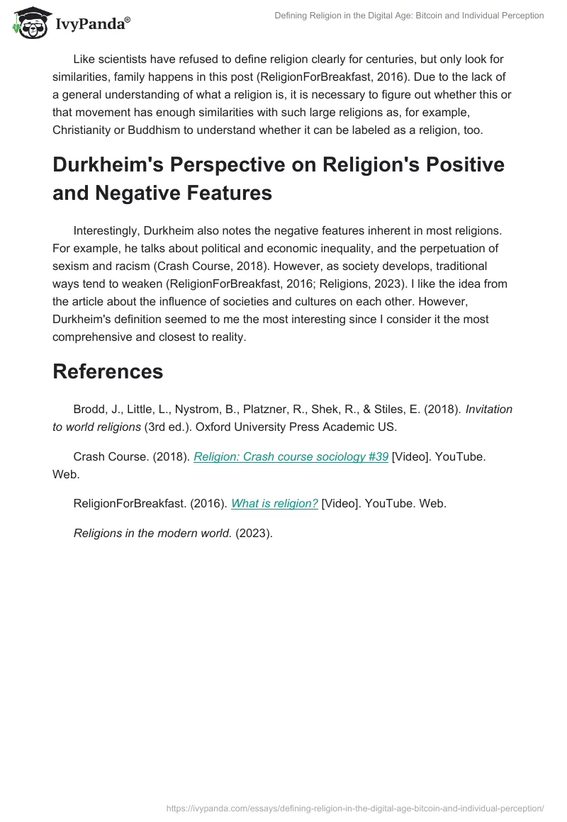 Defining Religion in the Digital Age: Bitcoin and Individual Perception. Page 2