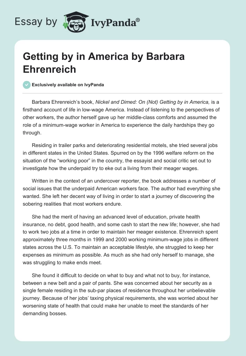Getting by in America by Barbara Ehrenreich. Page 1