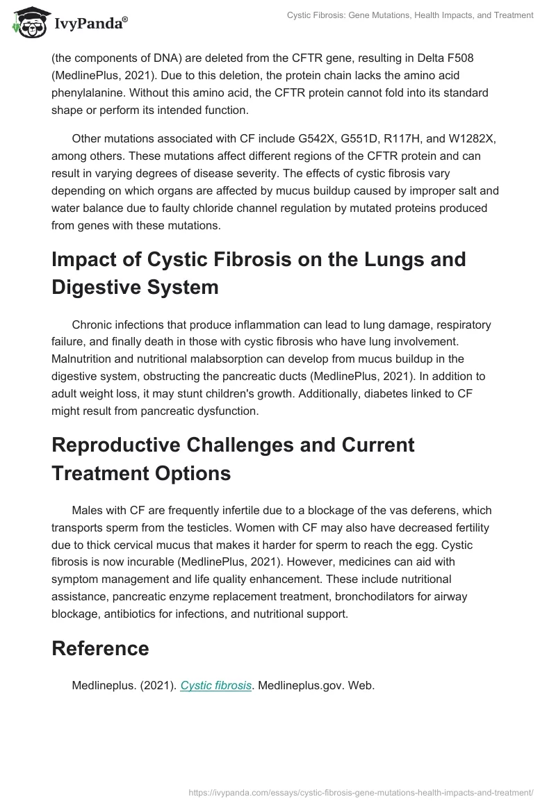 Cystic Fibrosis: Gene Mutations, Health Impacts, and Treatment. Page 2